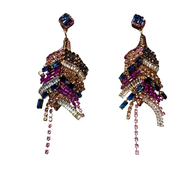 Natasha Couture Purple and Gold Beaded Feather Necklace:Earring Set, NWT - Picture 6 of 7